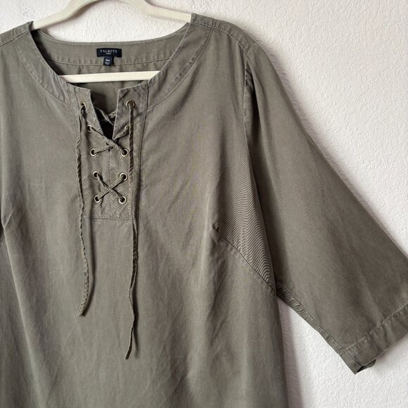 Talbots 18W Lace Up Relaxed Shift Dress Army Green - Picture 4 of 10